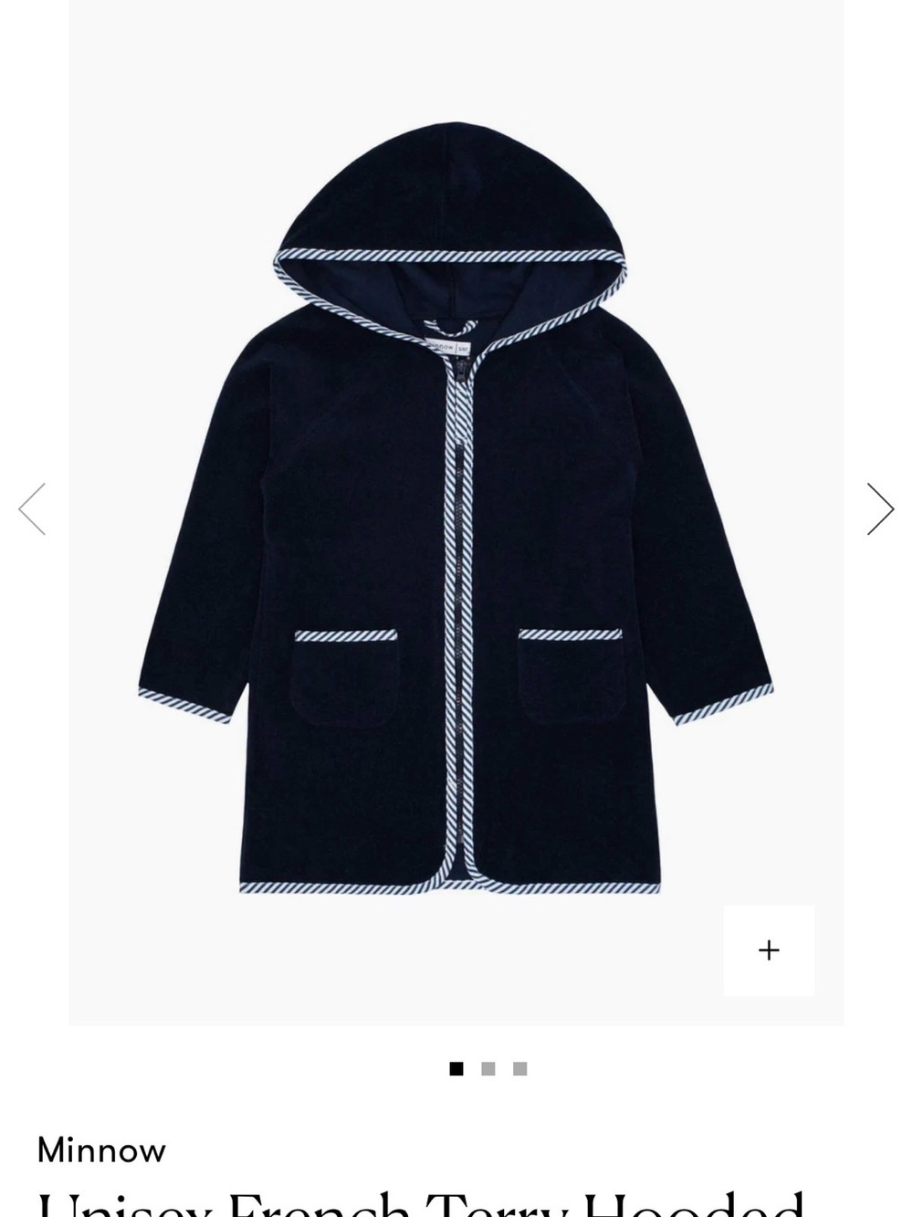 Minnow Brand - preppy Navy Hooded Terry Coat with Striped Trim